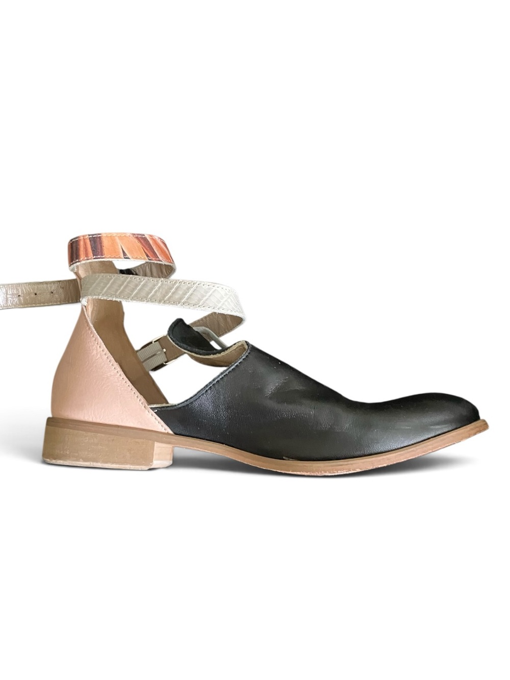 Ebarrito  d'Orsay double strap tri-color mules sz  6.5 / 7, EU 37